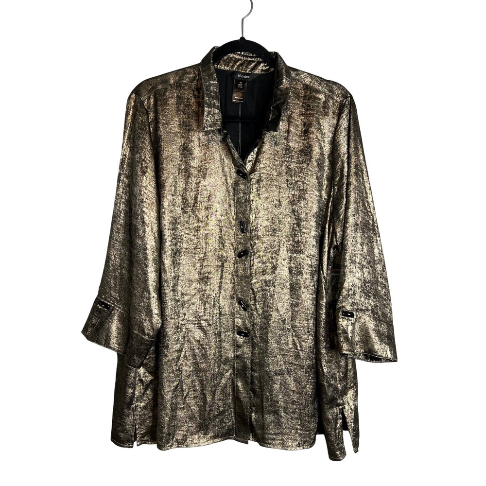 Ali Miles Tunic Plus Size 1X Bronze Metallic Button Front Textured NWT